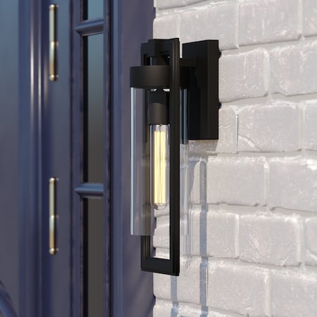 Vaxcel Malmo 1 Light Dusk to Dawn Matte Black Contemporary Outdoor Wall Lantern Clear Cylinder Glass T0686